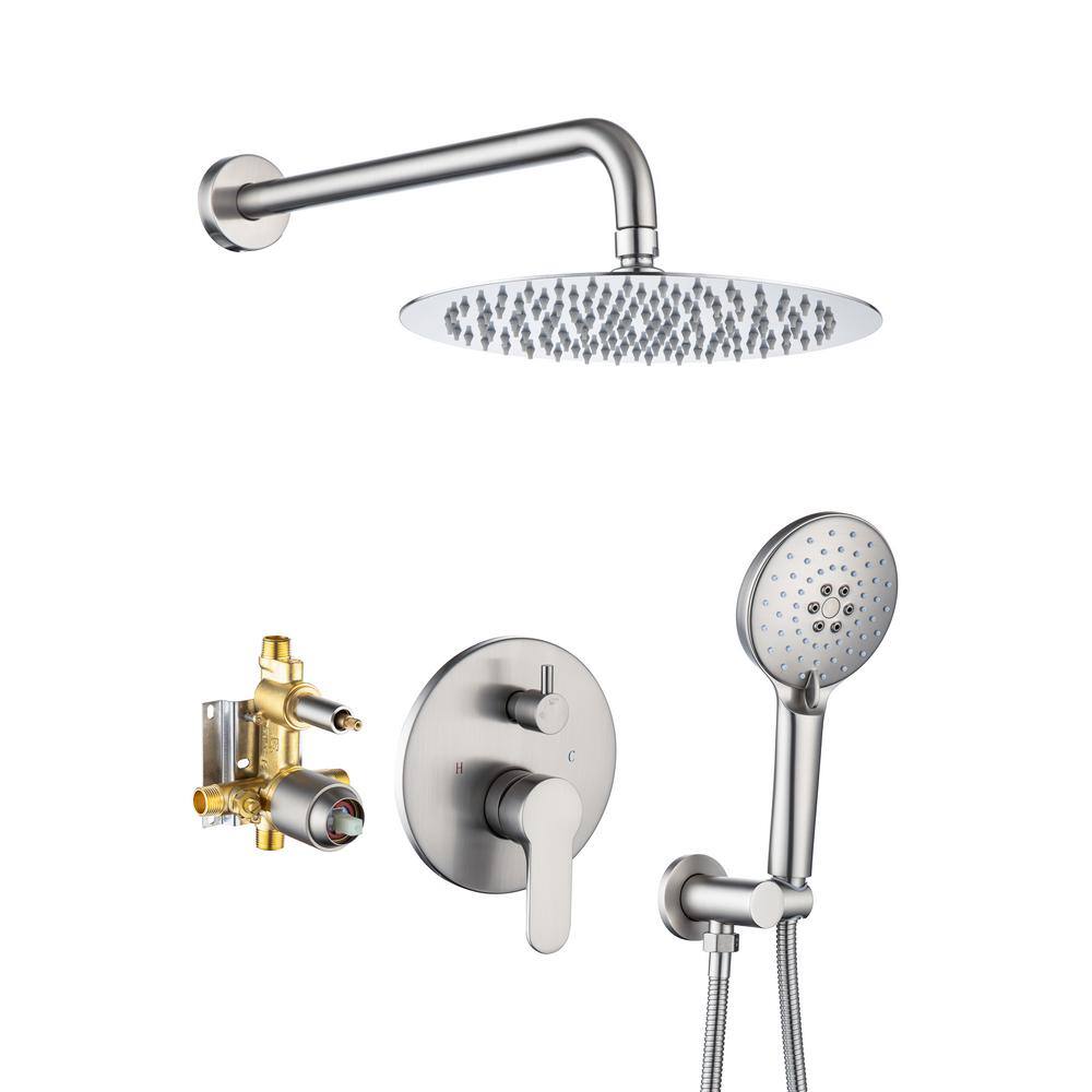 Tahanbath 3-Spray Pattern with 2.5 GPM 10 in. Wall Mount Shower System Set Dual Shower Heads with Handheld Spray in Brushed Nickel W1194-D96202BN-ZQ