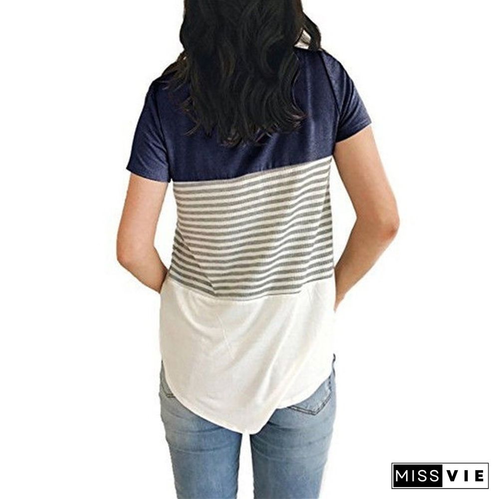 Women Maternity Breastfeeding Tee Nursing Tops Striped Short Sleeve Cotton T-shirt