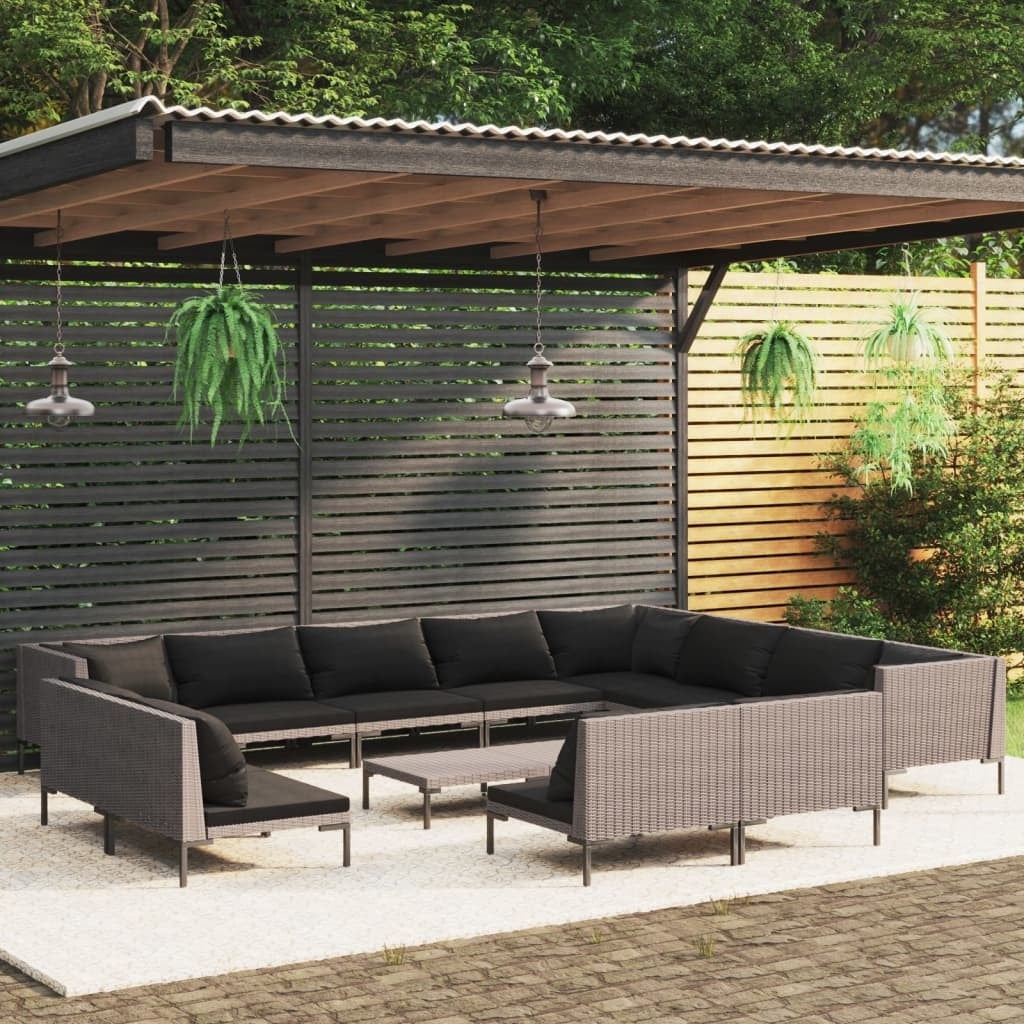 13 Piece Patio Lounge Set with Cushions Poly Rattan Dark Gray - Overstock - 36364774