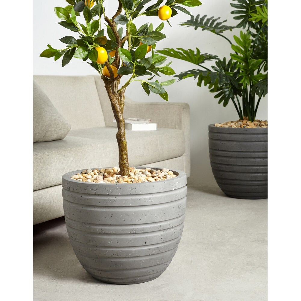 Indoor/Outdoor Large Nordic Minimalist Fiberstone Lightweight Round Planter Pot   21  18  15 inch Cement Finish