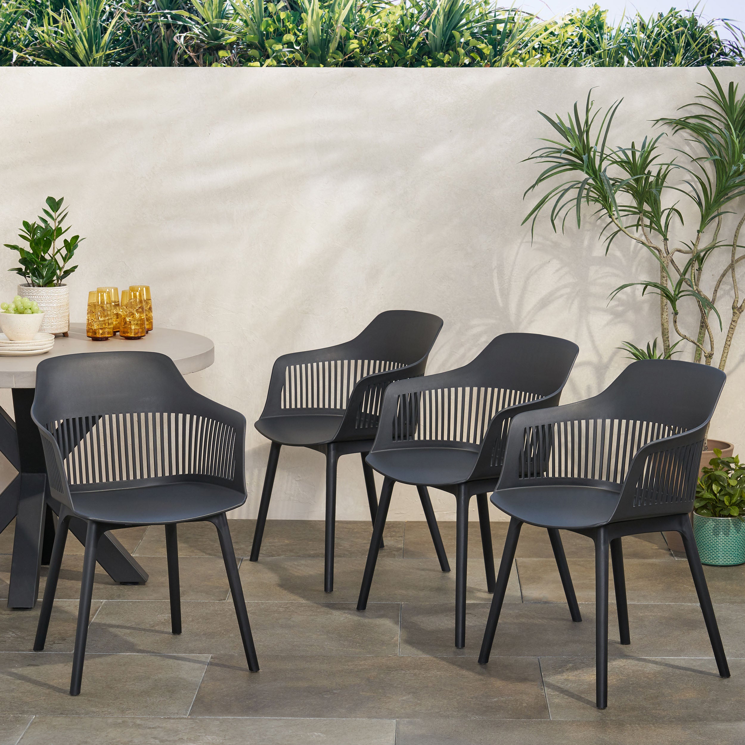 Irene Outdoor Modern Dining Chair (Set of 4)