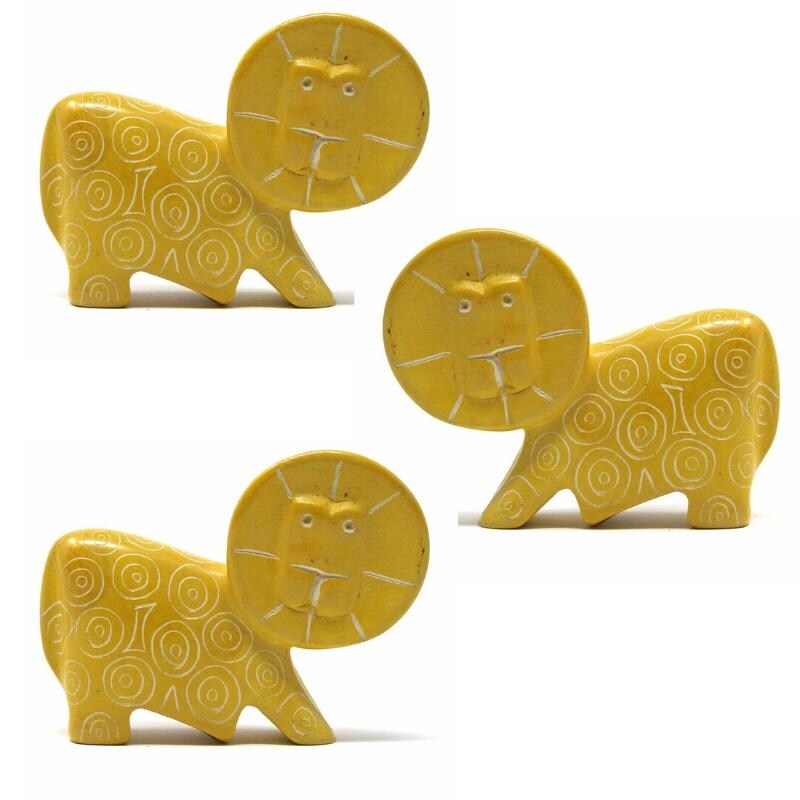 Small Soapstone Lion Figurine   Set of 3  Yellow