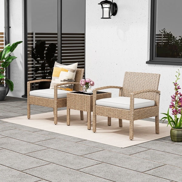 Moasis 3Piece Outdoor Bistro Set PE Rattan Chairs with Cushions