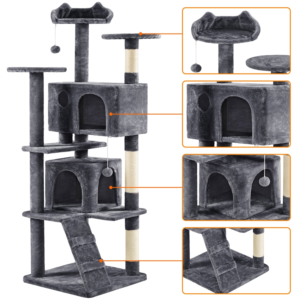 Topeakmart 70'' Multilevel Cat Tree Condo Cat Tower with 3 Scratching Posts， Dark Gray