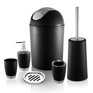 Aoibox 6-Piece Bathroom Accessory Set with Soap Dispenser Toothbrush Holder Black HDDB2171