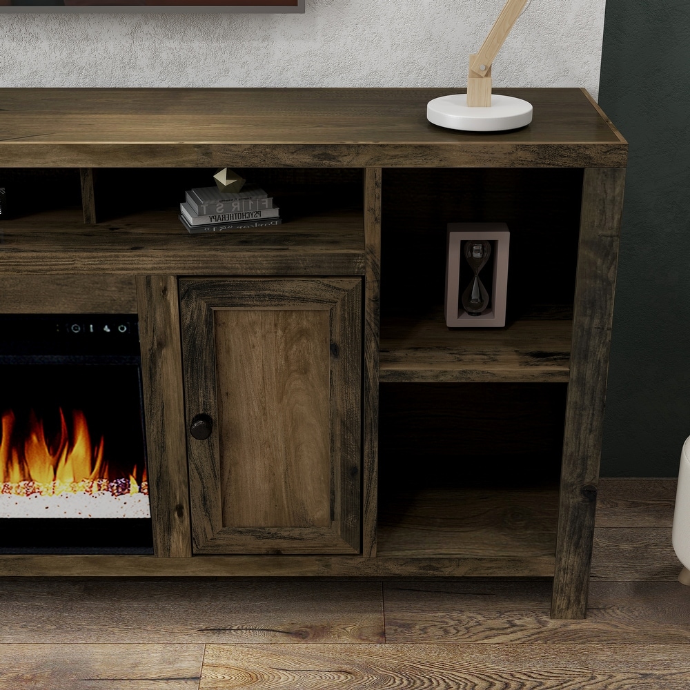 Bridgevine Home 84 in. No Assembly Required Barnwood Finish Fireplace TV stand for TVs up to 100 in.