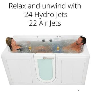 Ella Big4Two 80 in. Whirlpool and Air Bath Walk-In Bathtub in White Independent Foot Massage Left Door 2 in. Dual Drain TO2SA3680L