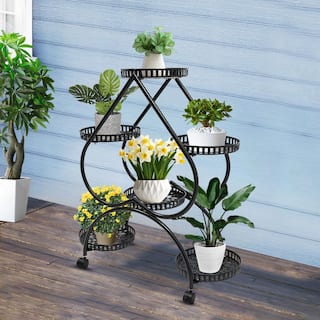 YIYIBYUS 31.49 in. Tall IndoorOutdoor Black Metal Iron Plant Stand Heart-Shape (4-Tiered) OT-ZJCY-5179