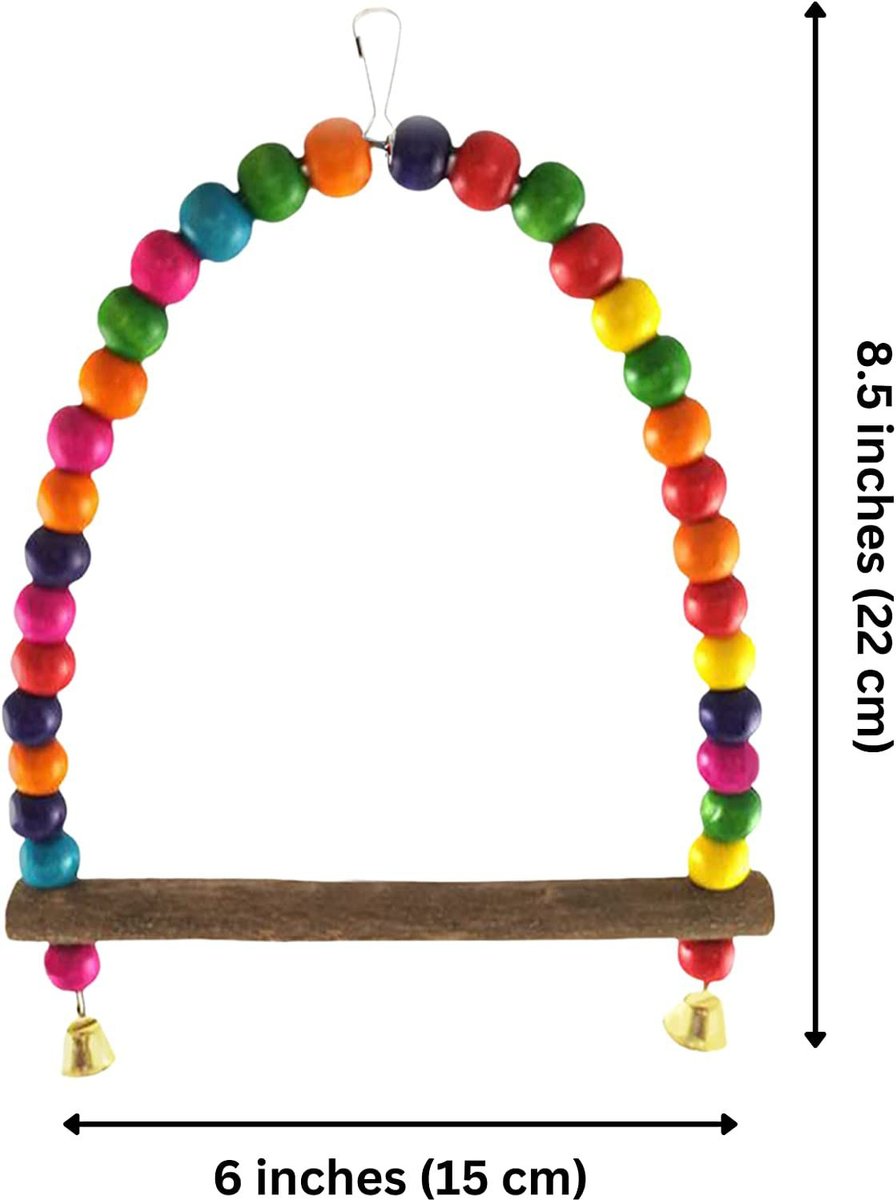 SunGrow Colorful Beaded Parakeet Bird Swing and Perch Stand with Mini Bells Cage Accessories