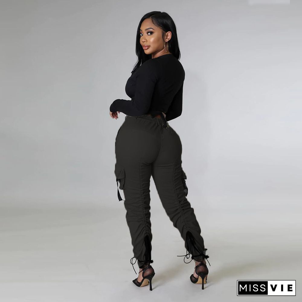 High Waist Pockets Loose Cargo Sweat Pants