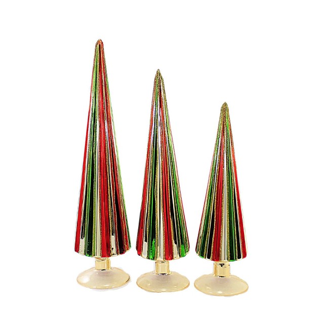 Red And Green Pleated Trees St 3 Decor Ation Gold Glitter Cody Foster Decorative Sculptures