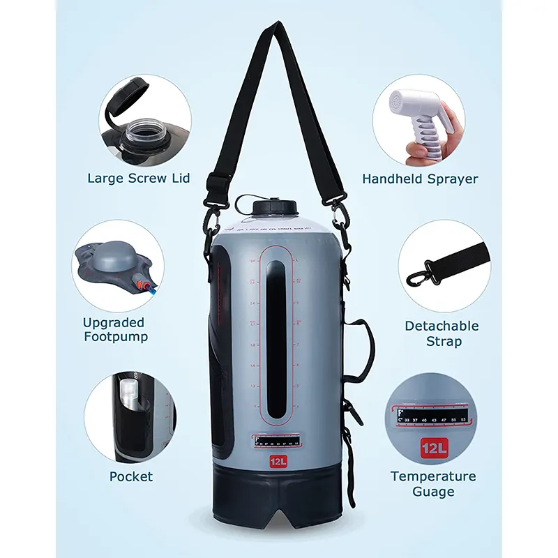 Camping Shower Bag 12L/4 Gallon Solar Water Storage Bag for Outdoor Camping Hiking Shower