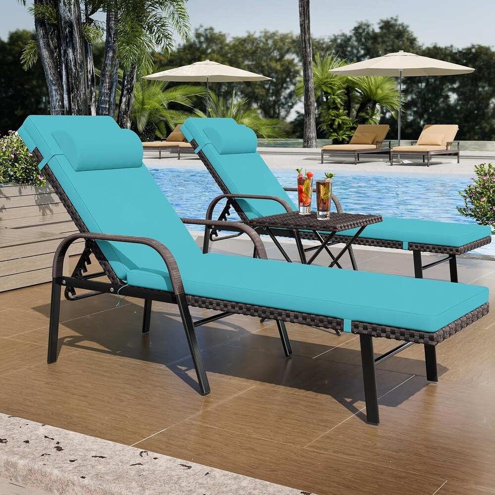 Kullavik Outdoor Chaise Lounge Furniture 3 Piece Set