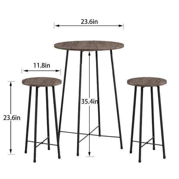 3-Piece Bar Table Set with 2 Stools， Modern Round Counter Table and Chairs Set