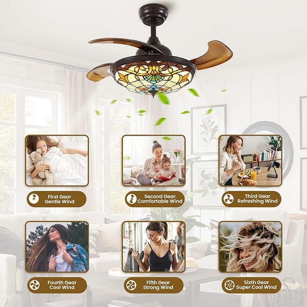 36'' Retractable  Ceiling Fan with Light and Remote Reversible Stained Chandelier Fan with Dimmable LED Light Shopping - The Best Deals on Ceiling Fans | 40911142