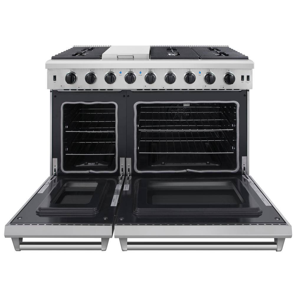 Thor Kitchen Pre-Converted Propane 48 in. 6.8 cu. ft. Double Oven Gas Range in Stainless Steel with Griddle and 6-Burners LRG4807ULP