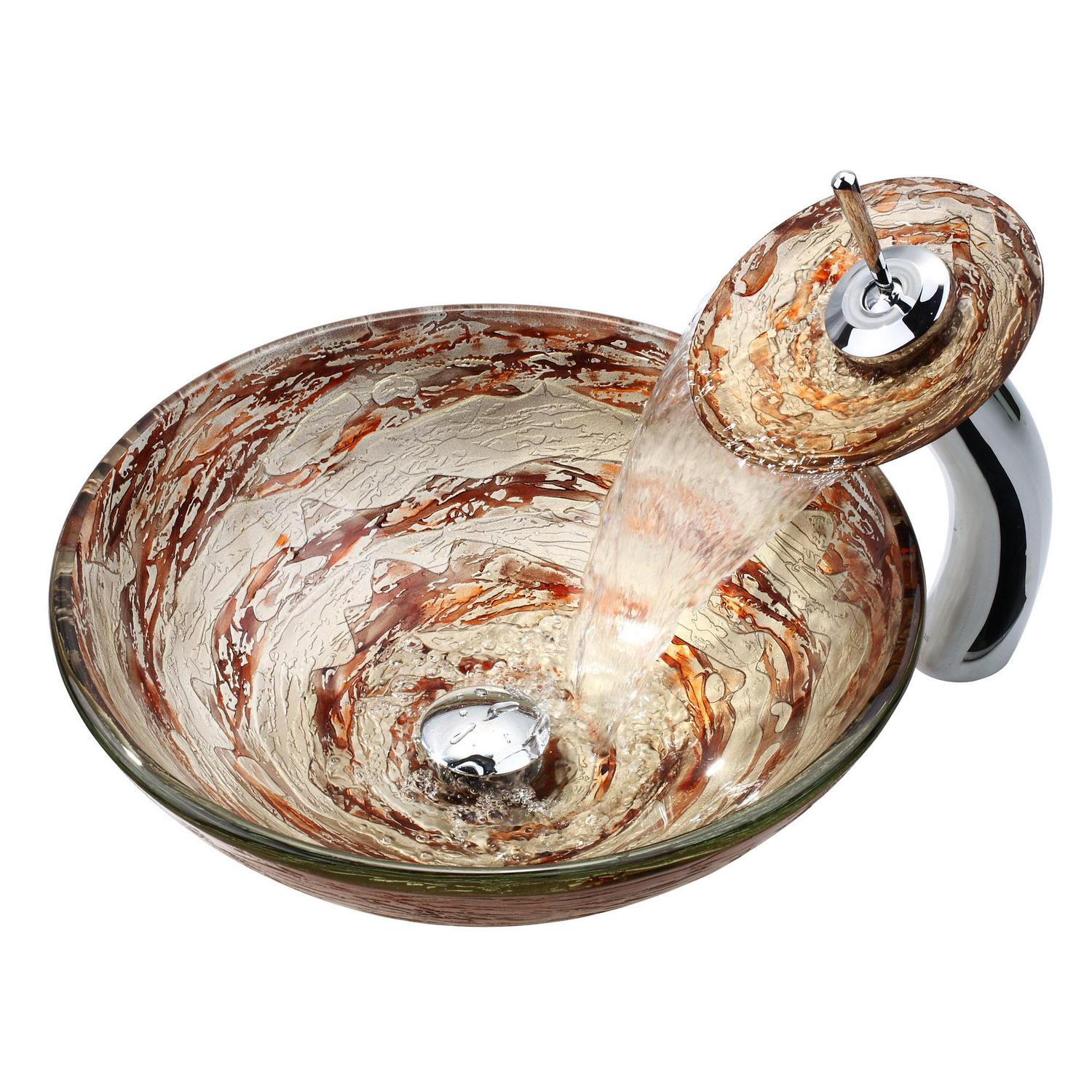 KRAUS Ares Glass Vessel Sink in Brown and Gray with Pop-Up Drain and Mounting Ring in Oil Rubbed Bronze