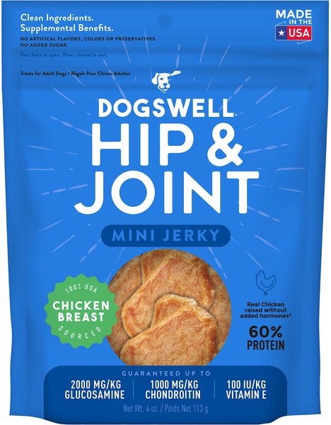 Dogswell Jerky Minis Hip and Joint Chicken Recipe Grain-Free Dog Treats