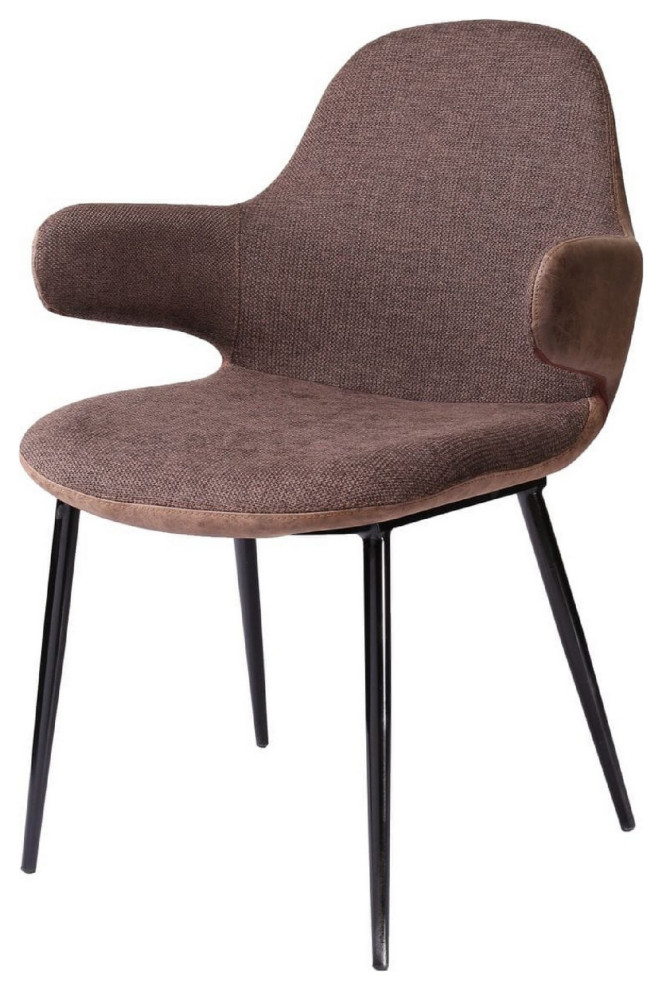 Benzara BM279357 Accent Chair  Curved Back  Fabric  Vegan Faux Leather  Brown   Midcentury   Armchairs And Accent Chairs   by Uber Bazaar  Houzz