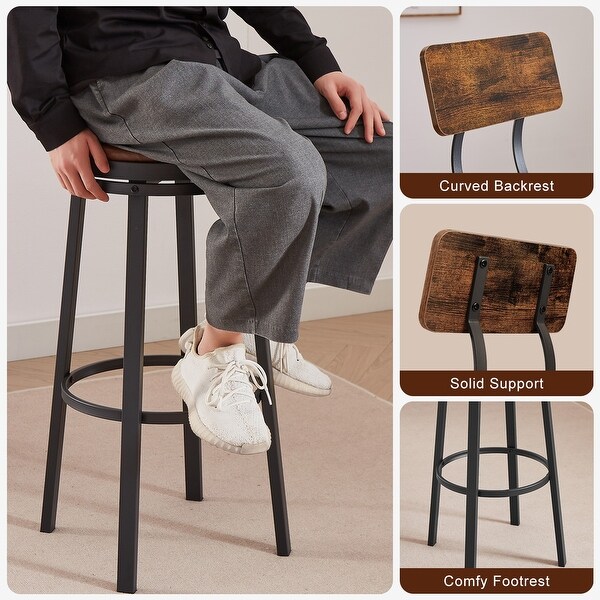 2Pcs Industrial Backrest Style Bar Stools with Metal Frame