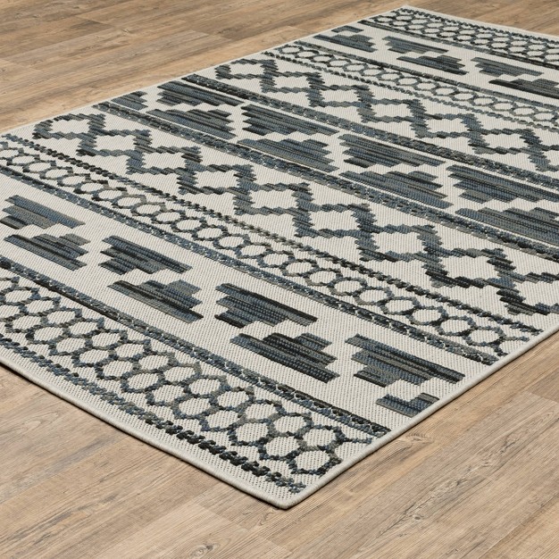 Trinity Geometric Patio Area Rug Beige blue Captiv8e Designs