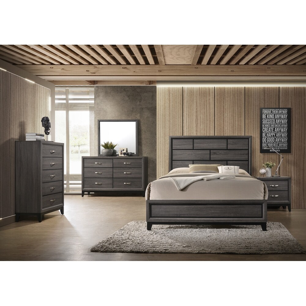 Aglae 3 Piece Gray Rustic Panel Bedroom Set