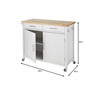 StyleWell Glenville Cream White Rolling Kitchen Cart with Butcher Block Top and Double-Drawer Storage (42