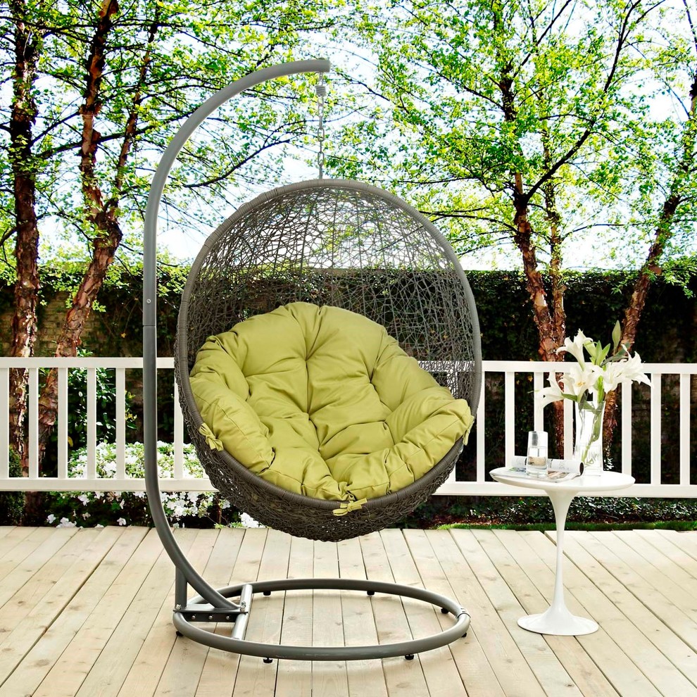 Modern Contemporary Urban Outdoor Patio Balcony Swing Chair  Beige  Rattan   Tropical   Hammocks And Swing Chairs   by House Bound  Houzz