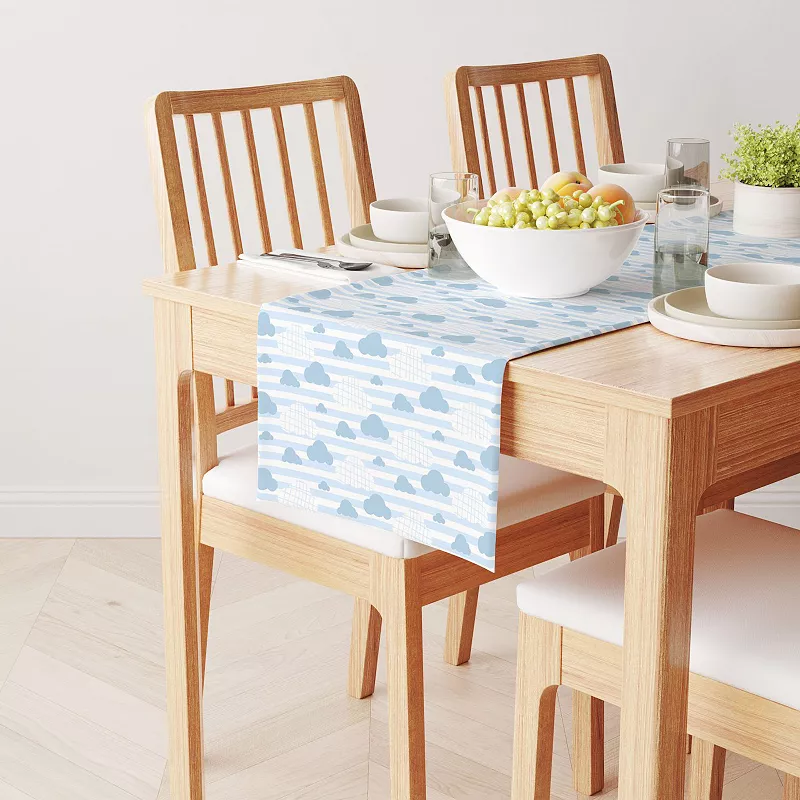 Table Runner， 100% Polyester， 12x72， Blue Clouds and Stripes