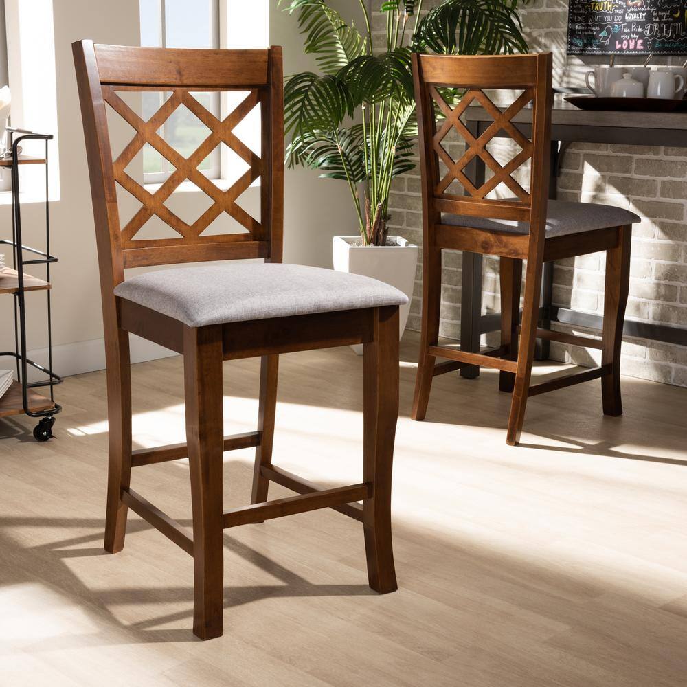 Baxton Studio Aria 25 in. Grey and Walnut Pub Stool (Set of 2) 167-2PC-9888-HD