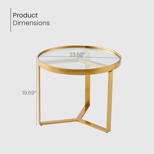 Analiza Round Side Table Sintered Stone/Tempered Glass Top - L24.80＂ x W24.80＂ x H19.68＂