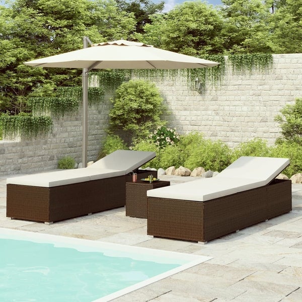 3 Piece Garden Sun Loungers with Tea Table Poly Rattan Brown