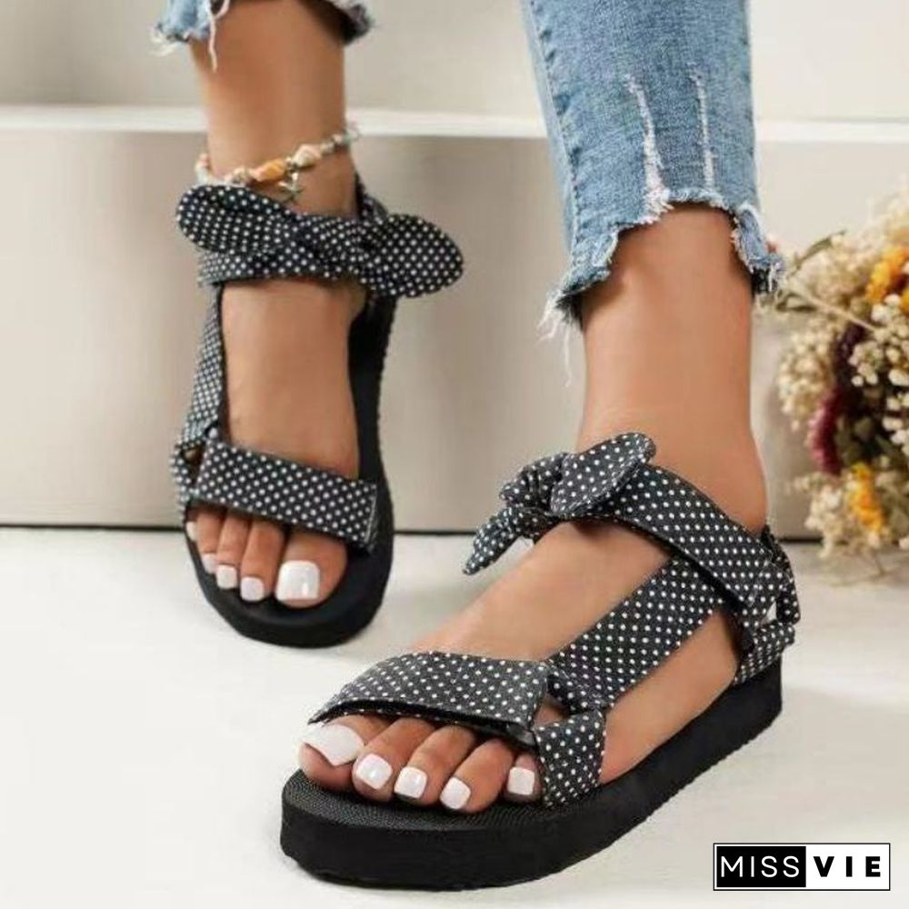 Women Multi-color Selection Bowknot Velcro Casual Sandals Shoes