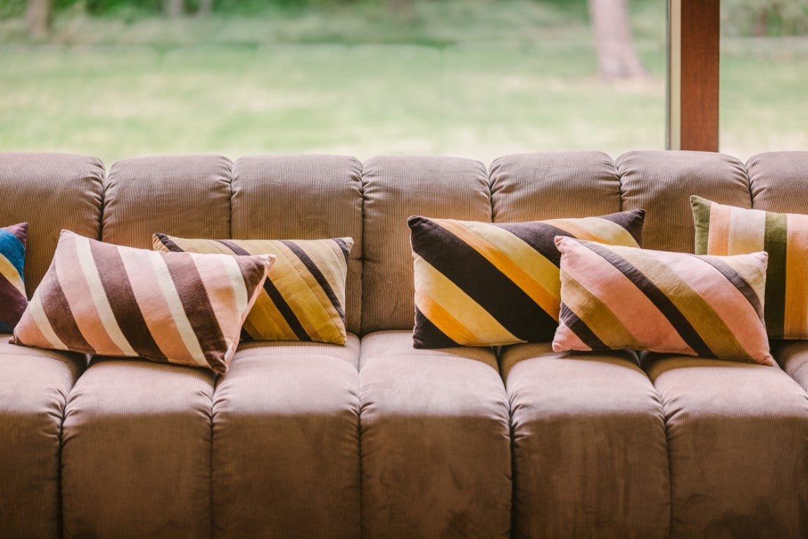 Striped velvet pillow Honey