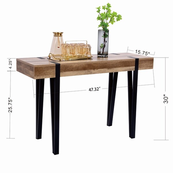 Oak Finish MDF Wood and Black Metal Console Entry Table - 30