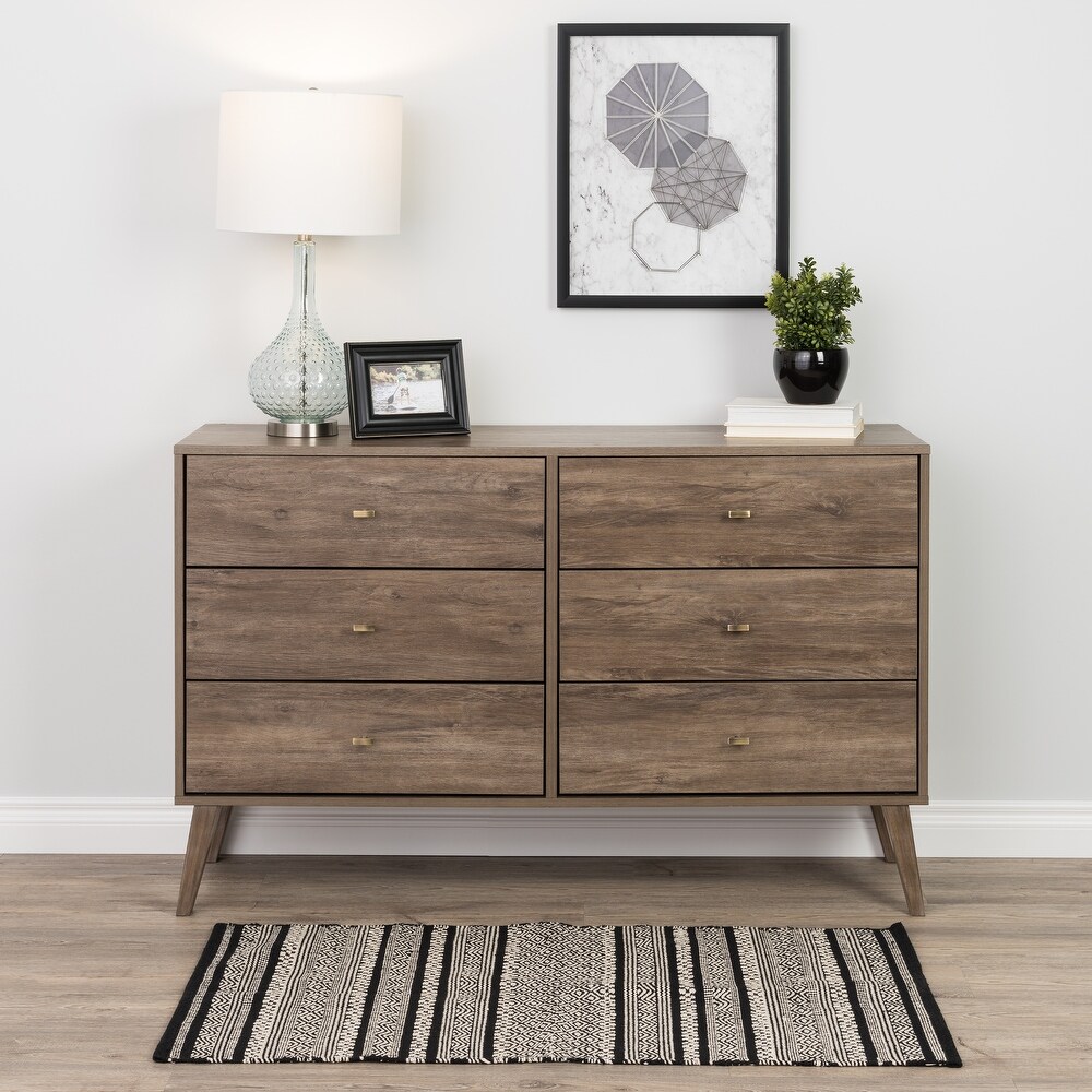 Prepac Milo Mid Century Modern 6 Drawer Double Dresser for Bedroom  Chest of Drawers  Contemporary Bedroom Furniture