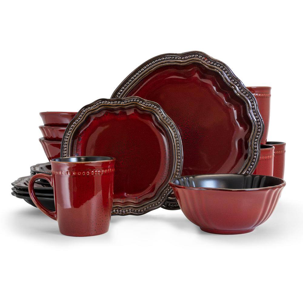 Elama Regency 16-Piece Casual Red Stoneware Dinnerware Set (Service for 4) 985112036M