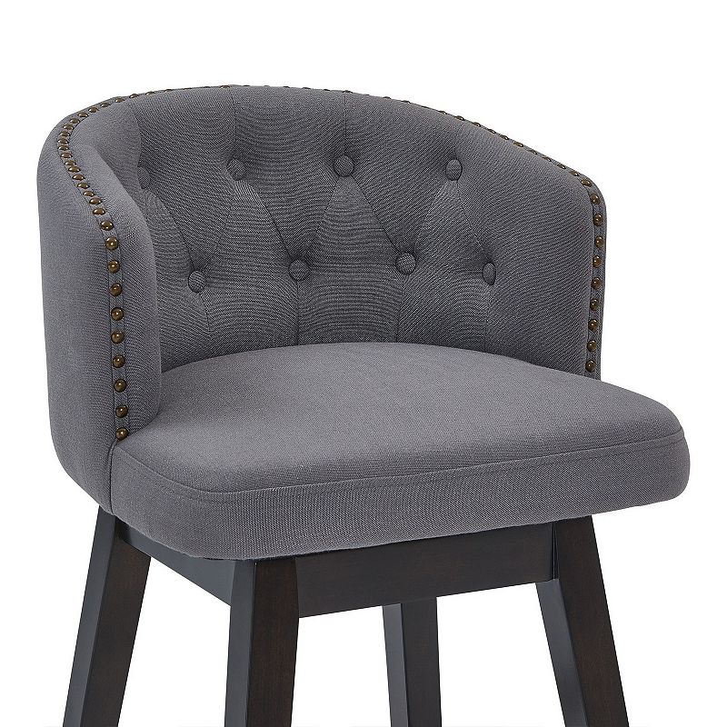 30 Inches Button Tufted Fabric Padded Swivel Barstool， Gray