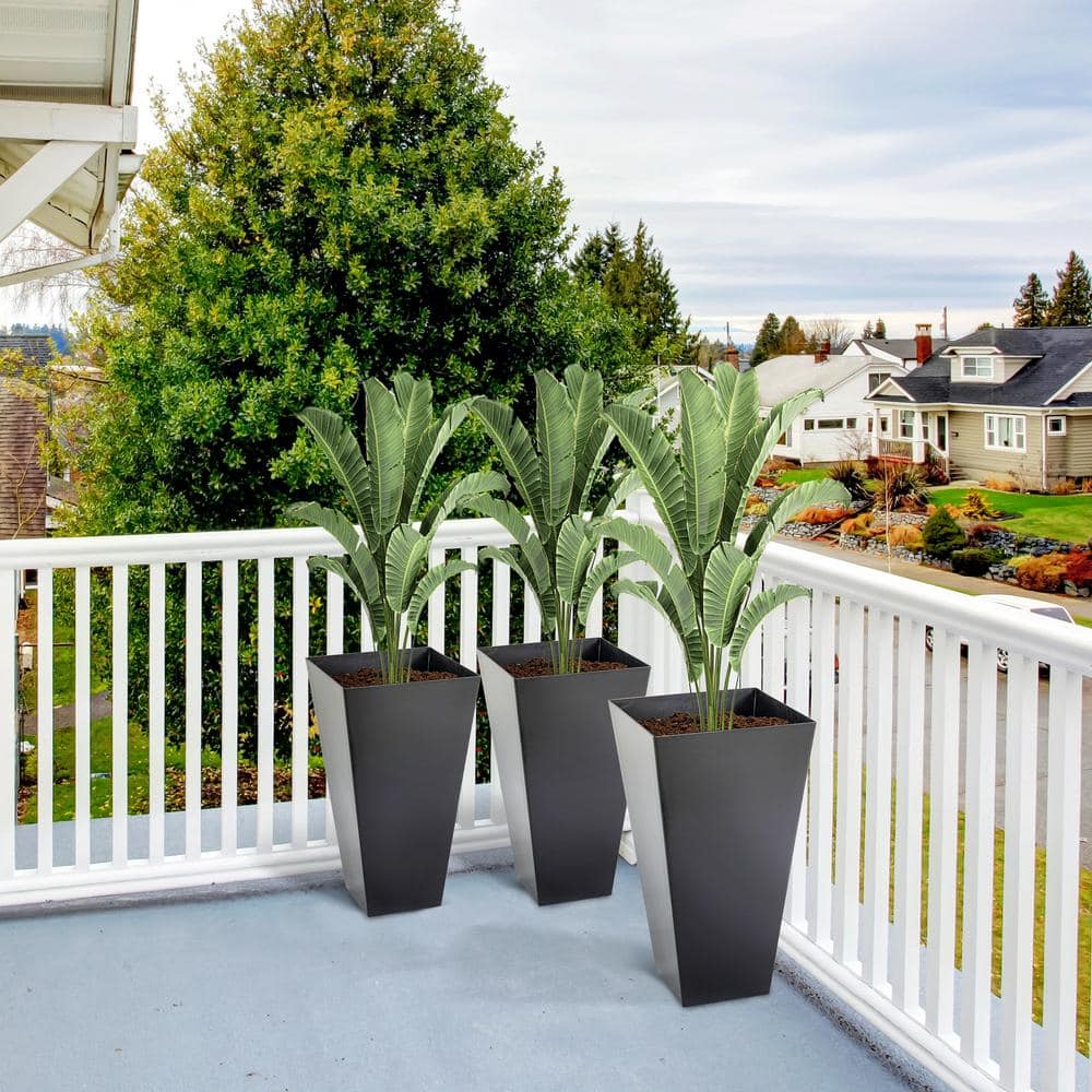 Sudzendf 28 in. Black Polypropylene Outdoor Flower Pots Tall Planters with Drainage Hole Set of 3 3832W4494