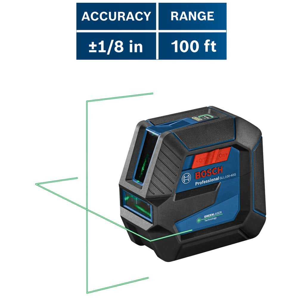 Bosch 100 ft. Green Laser Level Self Leveling with VisiMax Technology, Adjustable L-Bracket Mount and Hard Carrying Case GLL100-40G