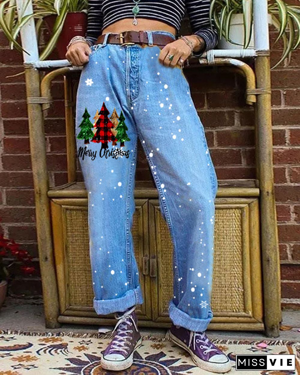 Christmas Tree Vintage Casual Jeans