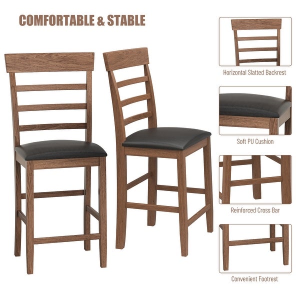 3-Piece Round Counter Height Drop-Leaf Table with 2 Upholstered Chairs， Dining Table Set Pub Set with PU leather Cushion