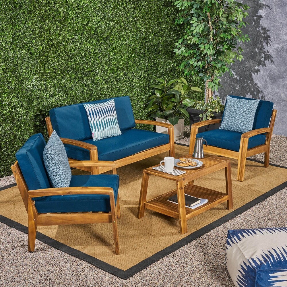 Grenada 4 pc. Outdoor Wood Chat Set by Christopher Knight Home