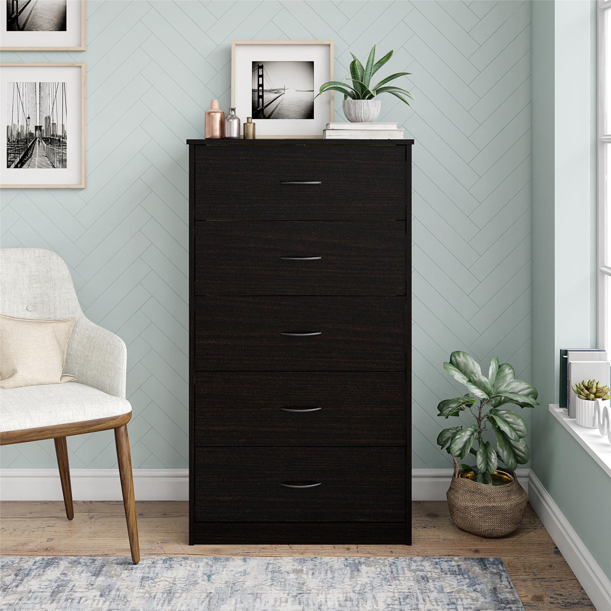 Mainstays Classic 5 Drawer Dresser, Espresso Finish