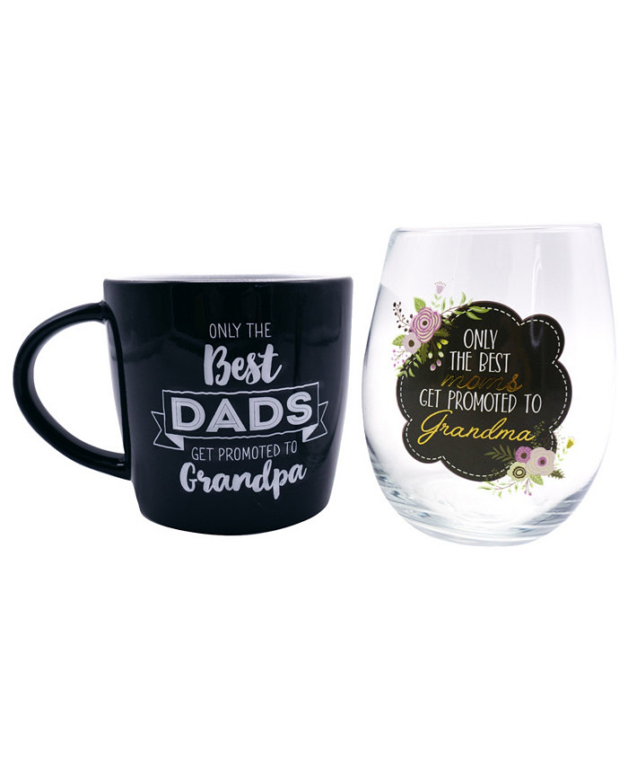 TMD Holdings Best Dads Best Moms Promoted Navy and Florals Ceramic Lovisa Mug and Stemless Wine Set