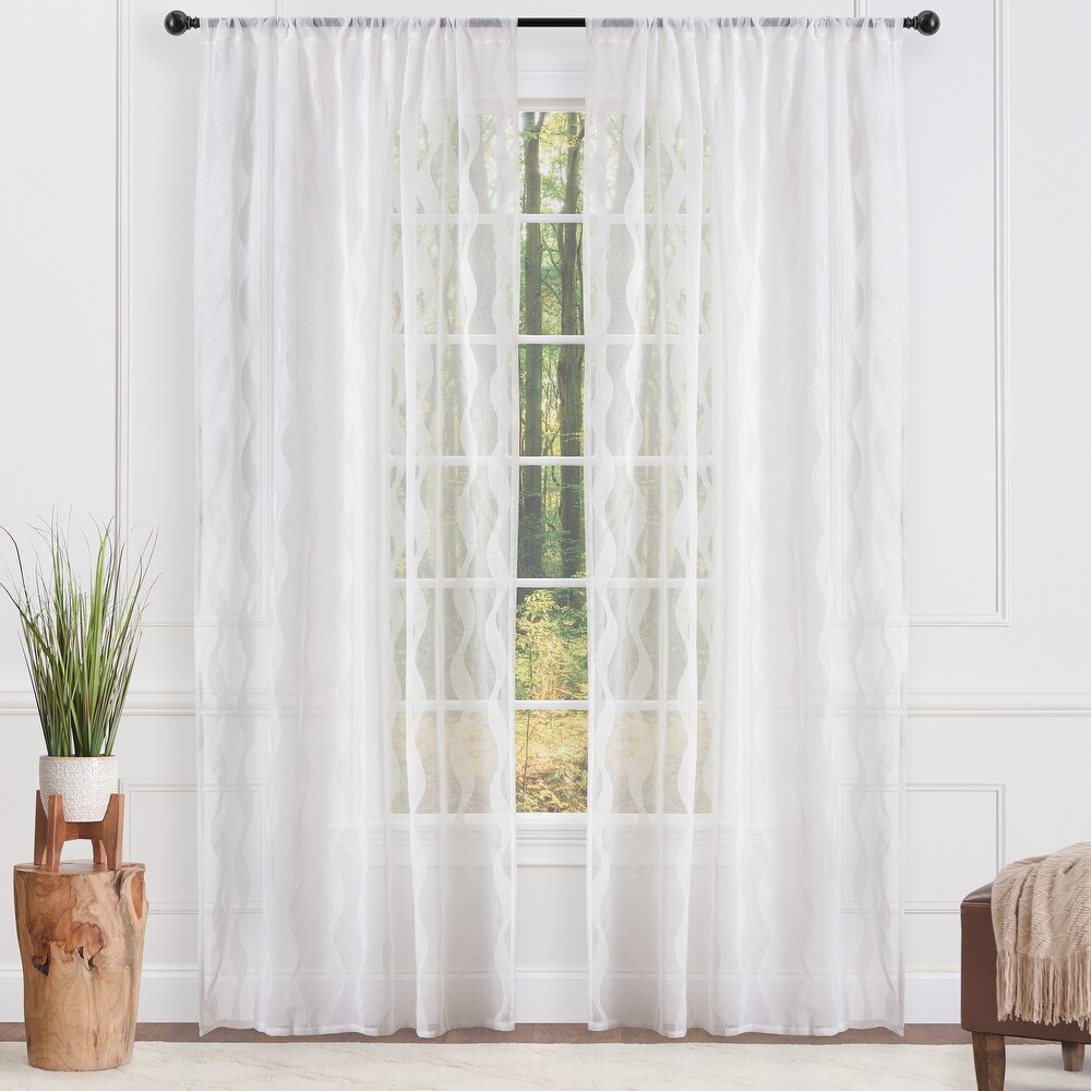 Chanasya Voile Wavy Textured Sheer Bedroom Kitchen Window Curtain Panel Pair (Set of 2)