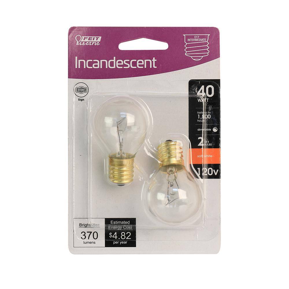 Feit Electric 40-Watt Soft White (2700K) S11 Intermediate E17 Base Dimmable Incandescent Light Bulb (2-Pack) BP40S11N2HDRP