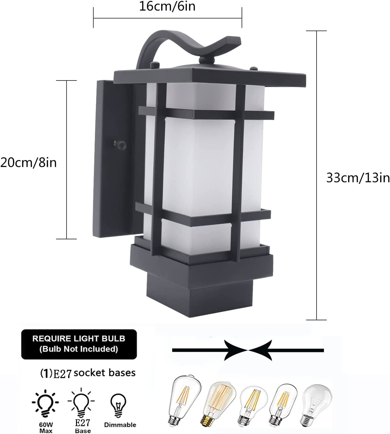 DENEST Outdoor Lantern Wall Light Exterior Patio Garden Rustic Wall Lamp Fixture E27