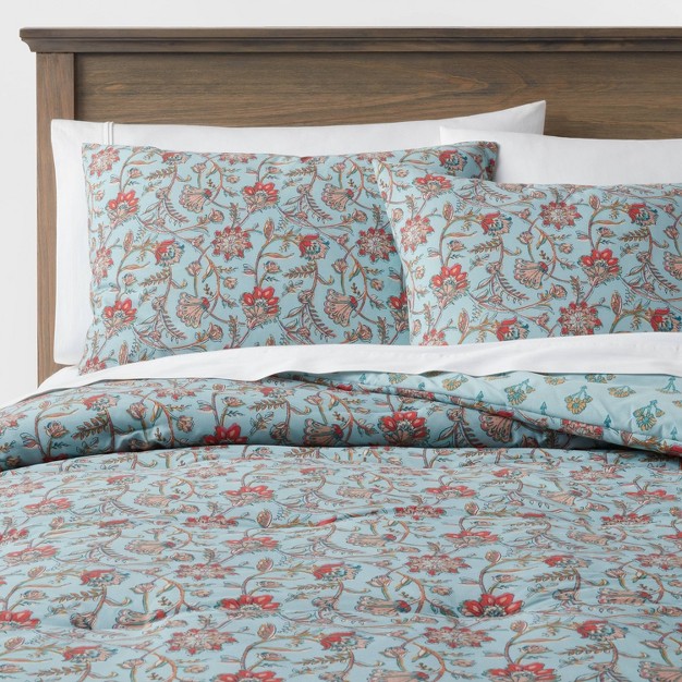 Floral Printed Comforter amp Sham Set Light Teal Blue