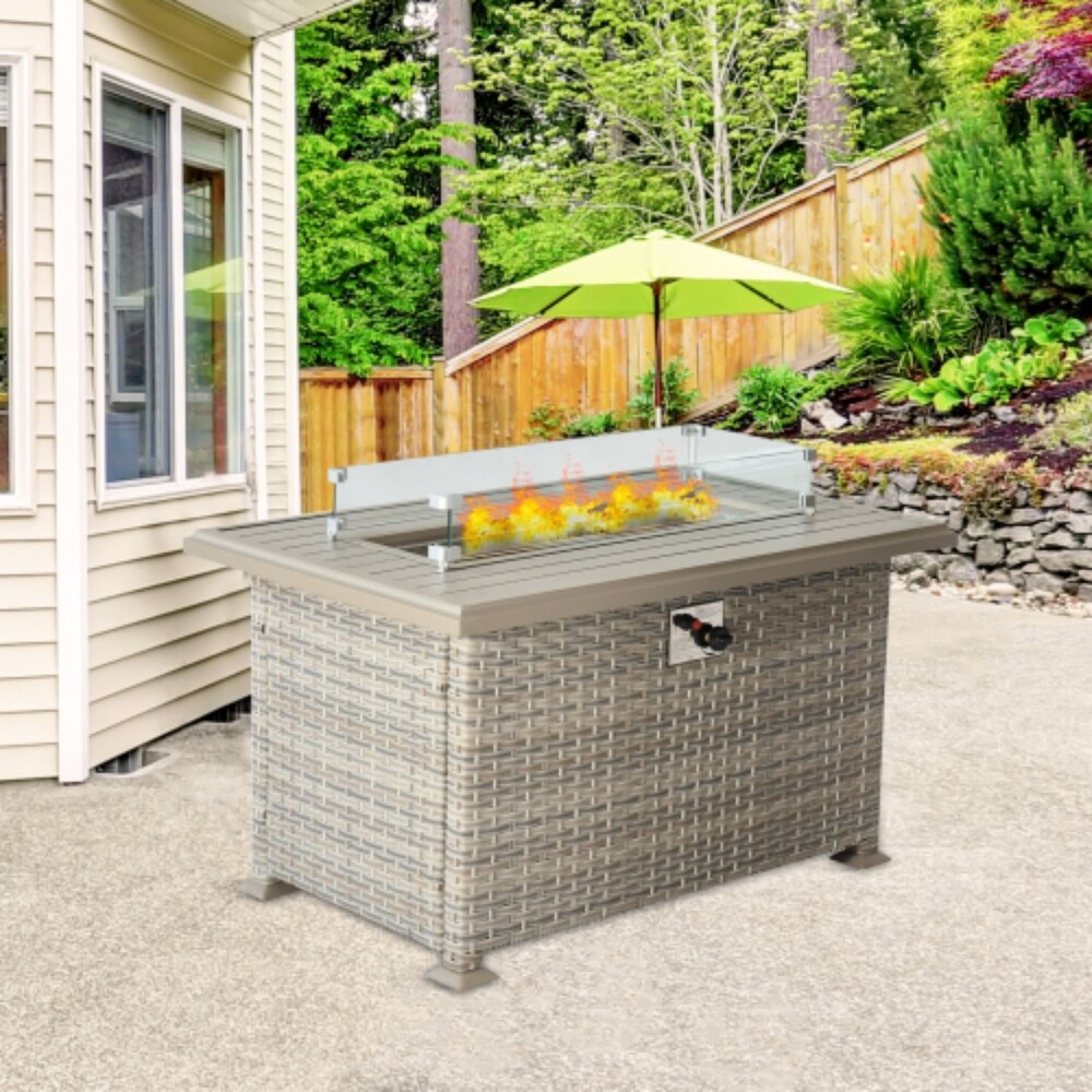 Outdoor Patio Grey Fire Pits Retangular with Espresso